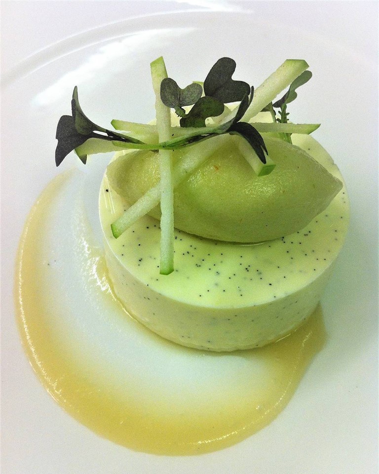 vanilla parfait and apple sorbet