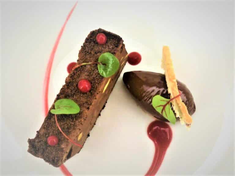 Chocolate semifreddo with raspberries